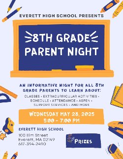 Flier, with text and clip art of learning supplies and a chalkboard